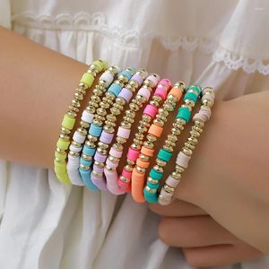 Charm Bracelets Boho Jewelry 9Pcs/Sets Stacking Sets For Women Summer Polymer Clay Beads Bracelet Gold Color Spaced Beaded Pulseras