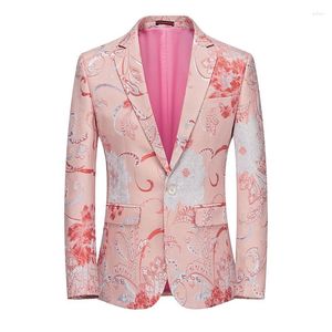 メンズスーツDybzacqピンクの刺繍スーツジャケットウェディングパーティードレスコート