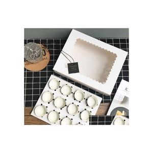 Geschenkpapier 10er Cupcake Box mit Fenster weiß braun Kraftpapier Boxen Dessert Mousse 12 Cup Cake Holders Großhändler Customized Y071 Dhryz