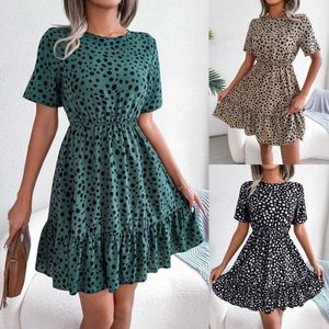 Ins Style Spring And Summer Dress Casual Polka Dot Cinched Ruffled Large Swing