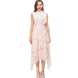 Abiti da passerella da donna Colletto alla coreana Senza maniche Asimmetrico Stampato Moda High Street Vestido