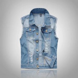 Mäns västar rippade jeanjacka Men denim Vest Hip Hop Jean Coats Waistcoat Men Cowboy Brand Sleeveless Jacket Male Tank Plus Size 6xl 231101