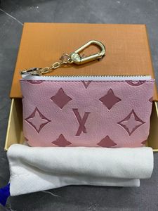 Design de luxo de alta qualidade carteira rosa portátil KEY P0UCH clássico homem/mulher bolsa de moedas bolsa de corrente com saco de pó e caixa de presente