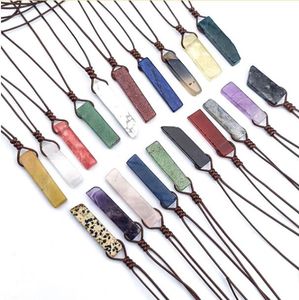 Brown Black Rope Woven Irregular Strip Stone Pendant Healing Crystal Agate Quartz Pillar Necklace Jewelry Women Men