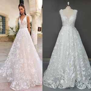 Wedding Dress Other Dresses 11525# Real Pos A-Line Open Back Deep V-Neck Tulle Lace Applique Sleeveless Gown Bridal GownOther