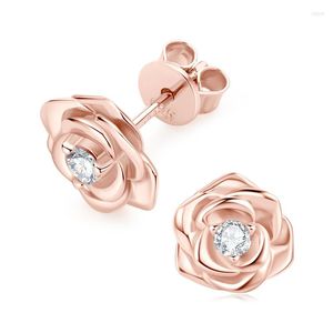 Brincos de pino vintage flor rosa moissanita cor D 3 mm simples diamante prata esterlina 925 joias finas presente para mulheres