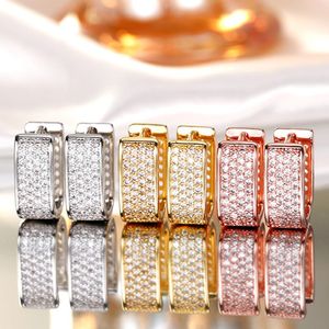 New Real 18K Giallo Bianco Placcato Oro Bling CZ Completamente Iced Out Cerchi di Diamanti Orecchini Ragazze Donne per la Festa Nuziale Bel Regalo