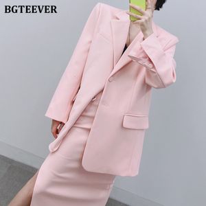 Two Piece Dress BGTEEVER Elegant Office Ladies Skirt Suits Long Sleeve Blazer High Waist Split Pencil Midi Summer Women 2 Pieces Set 230331