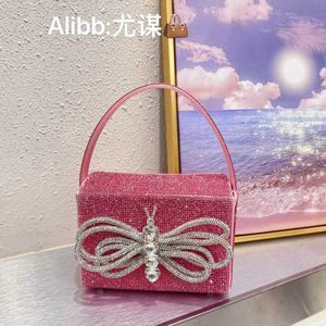 Rose Shiny Imperfect Bowknot Box Small Square Bag French Dinner Full Chain Mobile Phone Carrying Crossbody Bag 230401