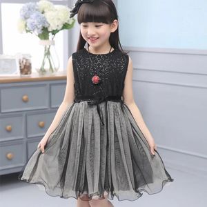 Vestidos de menina 2023 coreano princesa colete vestido verão grandes crianças preto lantejoulas roupas infantis menina