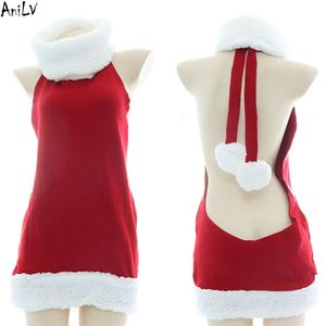 Ani Christmas Girl Dolcevita Abito maglione Costume Inverno Donna Natale Rosso Camicia da notte senza schienale Pamas Cosplay cosplay