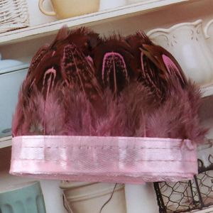 Frangia di piume di fagiano rosa Frangia di piume di gallo naturale Nastro di cucito artigianale Abbigliamento Decorazioni artigianali fai-da-te Accessori