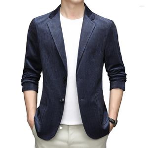 Men's Suits 2023 Men Blue Corduroy Blazer Slim Fit Spring And Autumn Coat Casual Fashion Business Office One Button Mens Suit Jacket Blazers