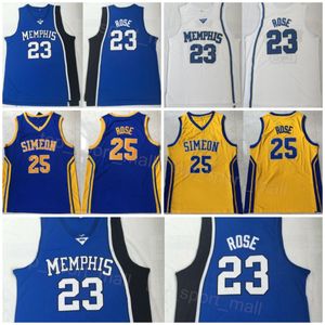 College Basketball 23 Derrick Rose Jersey 25 Simeon Career Academy High School Lila Blå Gul Vit Lagfärg Sydd Universitet För Sport Fans Skjorta NCAA