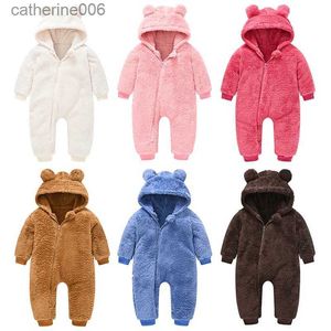 Jumpsuits Śliczne pluszowe niedźwiedź Baby Rompers Toddler Girl ogólny kombinezon wiosna jesienna z kapturem zamek błyskawiczny chłopcy romper niemowlę