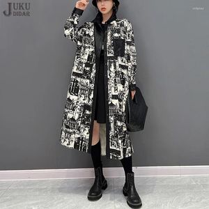 Casual Dresses Korean Style 2023 Autumn Woman Long Sleeve Graffiti Tryckt Black Shirt Dress Big Size Fit Painted Robe JJXD285