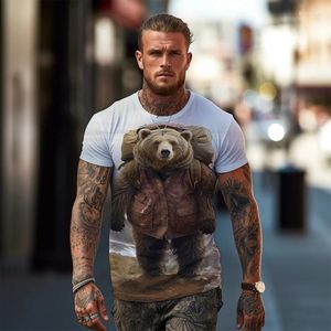 Мужские футболки 2023, модная футболка с круглым вырезом, животное, медведь, 3d-принт, фитнес, повседневная, свободная, удобная