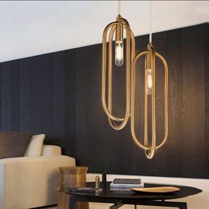 Lâmpadas pendentes Loop nórdico Creative Concise Dining Room Lamp Ring Gold Cafe Restaurant Decoration Lights Loft Edison Bulbas Luz