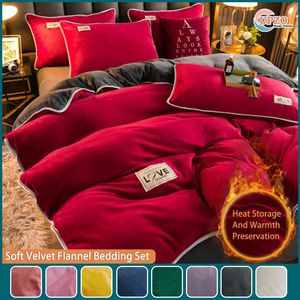 Bedding sets UPzo Velvet Flannel Bedding Set Plush Solid Color Duvet Cover Fluffy Reversible Plush Bedding Set Warm for Winter3Pcs No Sheet 231101