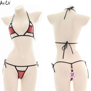 Ani praia menina de couro vermelho biquíni maiô swimear traje feminino quente três pontos lingerie pamas cosplay cosplay