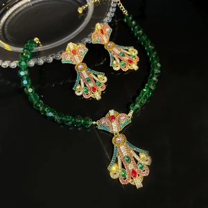 Set di gioielli da sposa FYUAN Collana di perline verdi in stile barocco vintage per le donne Orecchini geometrici colorati in cristallo per banchetti 231101