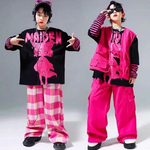 Conjuntos de roupas Crianças Hip Hop Outfits Impresso Moletom Meninos Street Dance Pulôver Rosa Cargo Calças Meninas Streetwear Crianças Jazz Roupas Conjuntos 231031