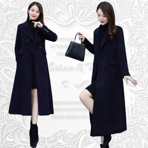 Women's Wool Blends Woolen Coat Women's Autumn and Winter Waist Style Over Knee Ultra Long Woolen Coat Women's Wear 231101