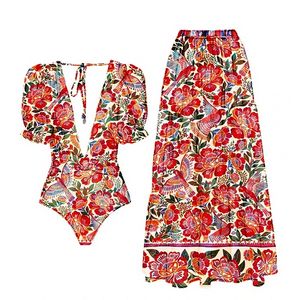 2023 New Fashion Women Cover Costume da bagno Retro Print Deep V Splendido rosso e costume intero con costumi da bagno Summer Beach Wear SwimOne-Piece Tute Telefoni automobilistici