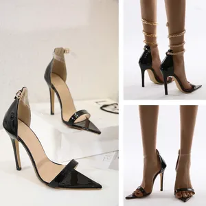 Sandals Summer Women's High-heeled Snake-shaped Wrapped Pointed Toe Strap High Heels Black Rhinestone