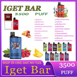 FU Original Iget Bar 3500 Puffs E-cigarros Descartáveis Igets descartáveis vape E Cigarette Pod Device Puff 3500 Box Design 12ml Pré-preenchido 1500mAh Iget Vape Pen Stick