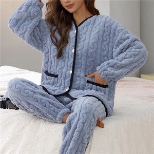 Women's Sleepwear Winter Warm Flannel Women Pyjamas Set Thick Coral Velvet Long Sleeve Pajamas Leisure For Nightwear Nighttown 231031