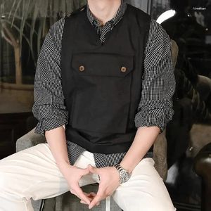 メンズベスト897504629男子夏の日本のベストレトロパーソナリティブラックアメリカン貨物袖のコート汎用性のあるサイドバックルビッグ