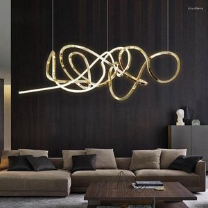 Pendant Lamps Light Luxury Living Room Chandelier Shaped Creative Minimalist Restaurant LED Aluminum Line Custom Lights