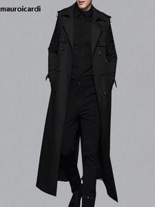 Men's Wool Blends Mauroicardi Spring Autumn Extra Long Black Khaki Trench Coats Men Double Breasted Plus Size Overcoat European Fashion 4xl 5xl 231031