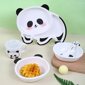 Servis uppsättningar 4st tecknad melamin barn bestick set kawaii kinesiska panda ris skål middag tallrik sked kök kök tillbehör