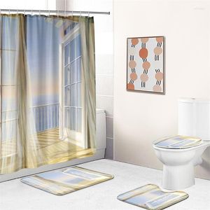 Toilet Seat Covers Window Series Simple Print Home Decor Bathroom Cover Sets Waterproof Shower Curtain Mats Carpet Rugs Suits