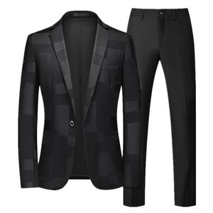 Ternos masculinos Blazers Chegada Homens Terno de Negócios 2 Peças Preto / Azul / Vinho Vermelho Moda Masculina Prom Party Blazers e Calças de Cor Pura Tamanho 6XL-S 231101