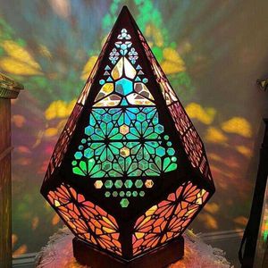 Night Lights Large Polar Star Floor Lamp Wood Led Night Light Arts Crafts Colorful Diamond Bohemian Lights Decorative Table Lamps Home Decor P230331