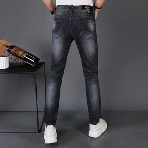 Blue Navy Jeans Men's Slim Fit Summer Trend Versatile Narrow Leg Height Small Straight European Pants