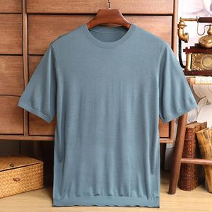 Men's T Shirts Summer Thin High-End Worsted Wool Solid Color Round Neck Short Sleeves Sweater Korean Style T-shirt Knited Top