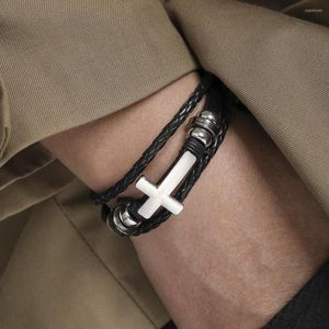 Charm Bracelets Classic Retro Alloy Glossy Cross Leather Braided Bracelet Personality Fashion Men Women Wearing Jewelry Accessoires