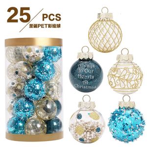 Decorazioni natalizie 25 pezzi Palla di Natale Ornamenti da appendere per la casa Set di palline dipinte in PET in oro blu Decorazione per albero di Natale Ciondolo Anno Decorazioni per feste 231101