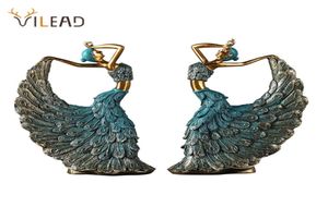 Vilead Dancer Figurer Peacock Abstract Art Ornament Staty Harts Sculpture Model Home Office Decoartion Craft Desktop Decor 22088020319