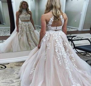 Festklänningar 2023 Två stycken Prom Dress High Neck Appliciques Pageant Holidays Graduation Wear Evening Gown Custom Made Plus Size