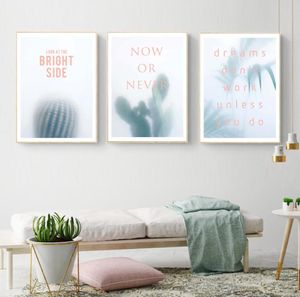 Abstract Foggy Green Cactus Plant Pink Quotes Poster e stampe in stile nordico Wall Art Canvas Painting Living Room Wall Art Picture8946104