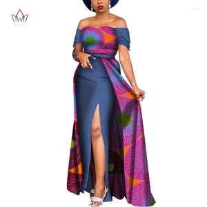 Ethnische Kleidung Bintarealwax African für Frauen Dashiki Off Shoulder Sexy Kleid Party Bazin Elegant Print Kleider WY6800