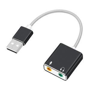 Aluminiumlegering extern bärbar datorljudkort USB 2.0 Virtuell 7.1 kanal ljudadaptertråd för PC med boxpaket