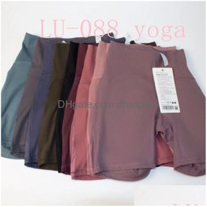 Womens Sports Yoga Shorts Fitnesslu-008 Hög midja Slim Snabb torr andas elasticitet Nylon Material Drop Delivery Dhlun