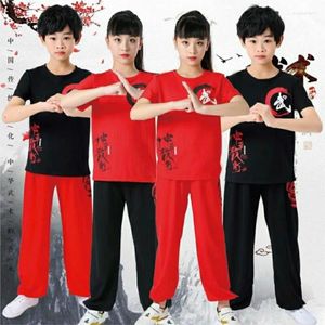 Conjuntos de roupas de verão crianças artes marciais algodão de manga curta treinamento uniforme chinês desempenho vestuáriole074