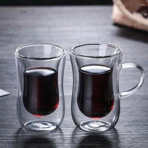 Copos de vinho 80ml sem/com alça parede dupla copo de vidro isolado calor café chá recipiente de leite para latte espresso gelado